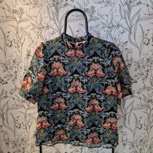 Anthropologie Meadow Rue Floral Blouse | Gold Thread Detail | Size 8